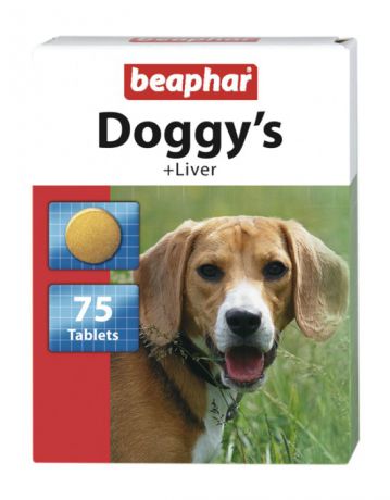 Витаминизированное лакомство Beaphar Doggy`s+Liver с печенью для собак (75 таблеток)