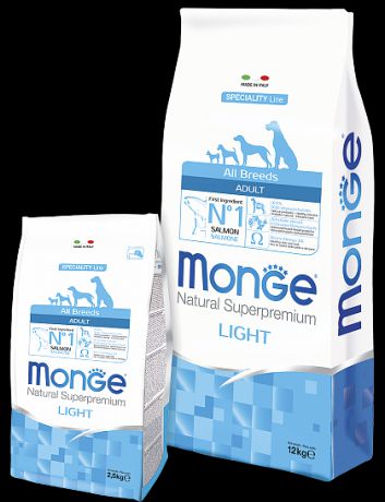 Сухой корм Monge Dog Speciality Light для собак всех пород низкоколорийный лосось с рисом (2.5 кг, Лосось с рисом)