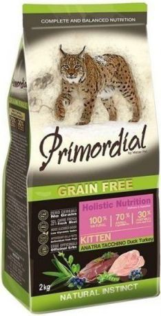 Сухой корм Primordial Grain Free Cat Kitten беззерновой для котят (2 кг, Утка и индейка)
