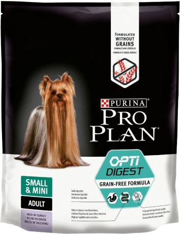 Сухой корм Pro Plan Grain Free Adult Small&Mini Sensitive Digestion для собак с чувствительным пищеварением (2,5 кг, Индейка)