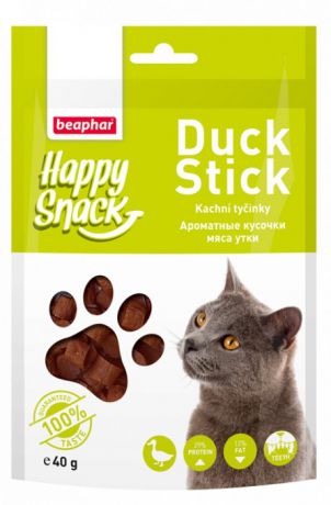 Лакомство Beaphar Happy Snack Duck Stick Ароматные кусочки мяса утки для кошек (40 г, Утка)