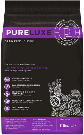 Сухой корм PureLuxe Элитное Питание для собак мелких пород (1,81 кг, Индейка, горошек и лосось)