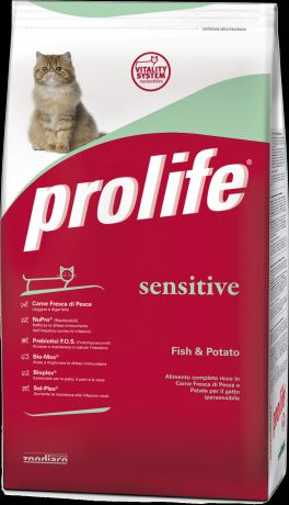 Сухой корм Prolife Sensitive, для гиперчувствительных кошек (12 кг, Рыба и картофель)