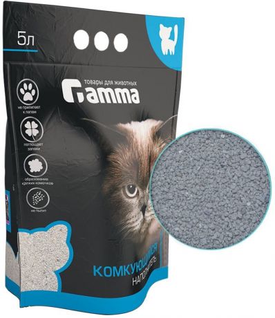Наполнитель Гамма бентонитовый комкующийся для кошек (5 л, Серый)