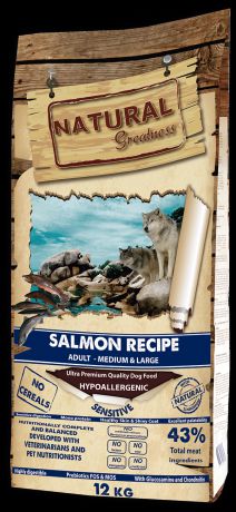 Сухой корм Natural Greatness Salmon Recipe Sensitive Adult Medium&Large для собак средних и крупных пород (12 кг, Лосось)