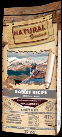 Сухой корм Natural Greatness Rabbit Recipe Light&Fit для собак, склонных к полноте (12 кг, Кролик)