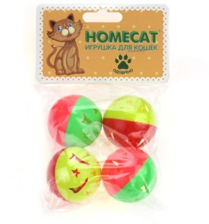 Игрушка Homecat Мячи пластиковые Звездочки с колокольчиком для кошек (Ø 4 см, 4 шт, )