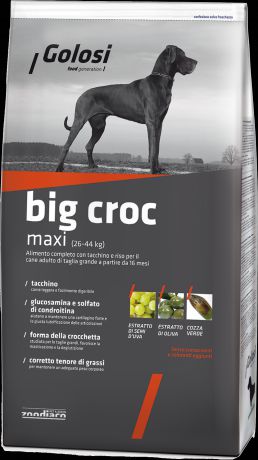 Сухой корм Golosi Big Croc Maxi c Индейкой и Рисом для взрослых собак крупных пород (12 кг, Индейка и рис)