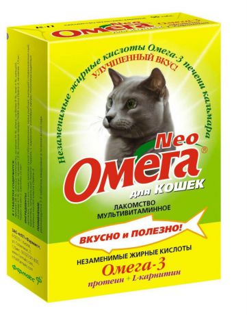 Мультивитаминное лакомство Омега Neo, Протеин/L-карнитин для кошек (90 таб)