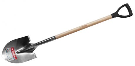 Лопата штыковая для земляных работ из нержавеющей стали ЗУБР Профессионал деревянный черенок, с рукояткой