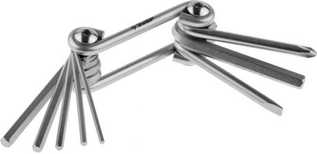 Набор ключей имбусовых ЗУБР "МАСТЕР" складные, Cr-V сталь, сатинированное покрытие, HEX 2-6 мм, SL 5 мм, PH № 2, 8-в-1