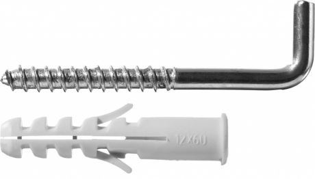 Дюбель полипропиленовый распорный в комплекте с шурупо-крюкомм ЗУБР тип ЕВРО, 12 х 60 / 8 х 85 мм, 2 шт