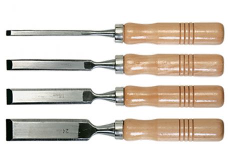 Набор стамесок, 6-12-18-24 мм, плоские, деревянные рукоятки SPARTA