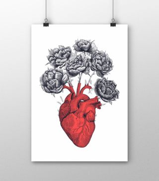 Постеры Сердце с пионами
