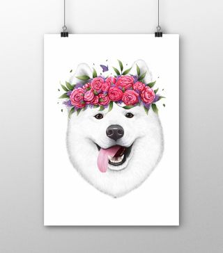 Постеры Самоед с цветами