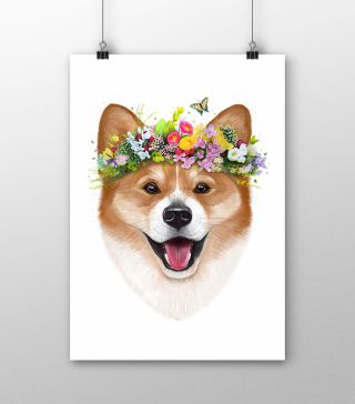 Постеры Корги с цветами