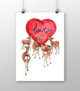 Постеры Влюбленные оленята