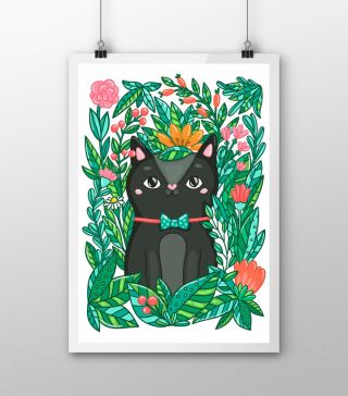 Постеры Котик в цветах