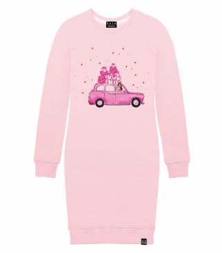 Платье-толстовка с принтом Розовая машина с подарками