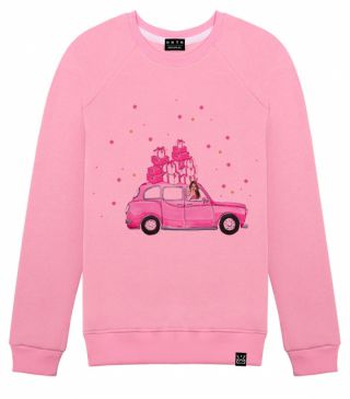 Толстовка с принтом Розовая машина с подарками