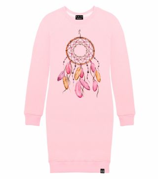 Платье-толстовка с принтом Ловец снов с розовыми перьями