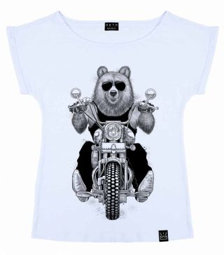 Футболка «лодочка» Медведь на мотоцикле