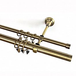 Карнизы Карниз металлический 2-рядный золото антик, гладкая труба, 160 см, ø25 мм