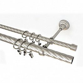 Карнизы Карниз металлический 2-рядный хром матовый, крученая труба, 180 см, ø25 мм