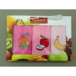 Наборы полотенец для кухни Yagmur Комплект кухонных полотенец Yagmur Фрукты, 30*50 см - 3 шт, розовый