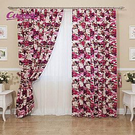 Шторы для комнаты Сирень Комплект штор "Цветочный бархат", розовый, 260 см