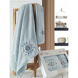 Полотенца Sikel Комплект полотенец Бамбук с вышивкой Kamelya в коробке (50*90; 70*140), голубой