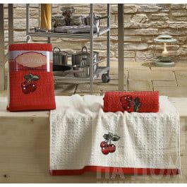 Наборы полотенец для кухни Karna Набор кухонных полотенец "KARNA LEMON" Красный, v2, 45*65 см - 2 шт
