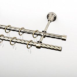 Карнизы Карниз металлический стыкованный, 2-рядный, золото антик, крученая труба, 280 см, ø 16 мм