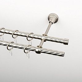 Карнизы Карниз металлический стыкованный, 2-рядный, хром матовый, крученая труба, 200 см, ø 16 мм