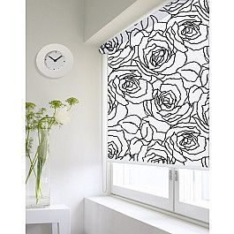 Шторы рулонные ролло Идея Рулонная штора ролло lux "Vals" цветок, бело-черный, 140 см