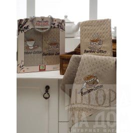 Наборы полотенец для кухни Meteor Комплект вафельных салфеток бамбук Meteor  в коробке, коричневый, 40*60 см - 2 шт