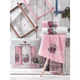 Полотенца Merzuka Комплект махровых полотенец MERZUKA BUTTERFLY (50*80*2; 70*130), светло-розовый