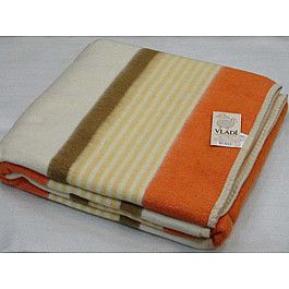 Одеяло Vladi Одеяло шерстяное "Полоса", белый, желтый, оранж, терракот, 170*210 см