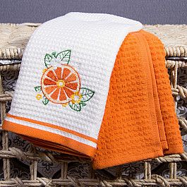Полотенца Arya Набор кухонных полотенец Arya Summer Buket (Апельсин), экрю, оранжевый, 40*60 см - 2 шт