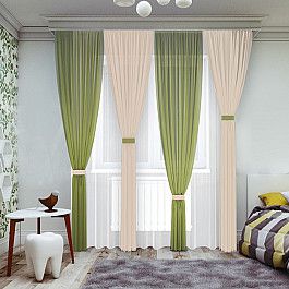 Шторы для комнаты РеалТекс Комплект штор №065-1, зеленый, ваниль
