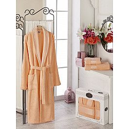 Халат махровый DO&CO Набор из женского халата и полотенец DO&CO GOLD, оранжевый, р. 52