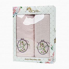 Полотенца Arya Комплект из 2-х полотенец с вышивкой Arya Sema (50*90 см, 70*140 см), светло-розовый