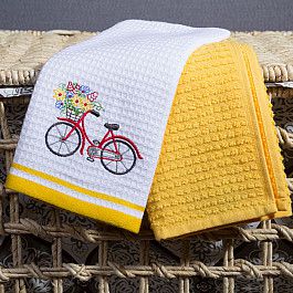 Полотенца Arya Комплект кухонных полотенец Arya Provense Велосипед (40*60 см), белый, желтый