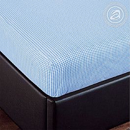 Простыни Арт-постель Простынь трикотажная на резинке "Клетка", голубой, 90*200 см
