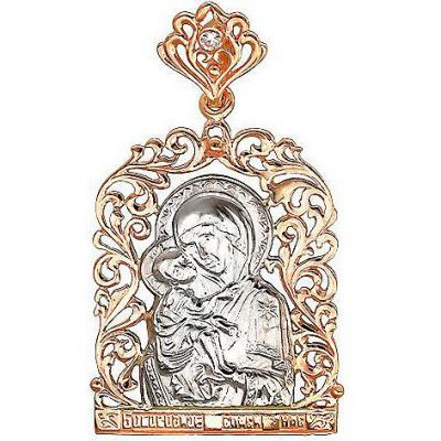 Подвеска-иконка "Богородица Владимирская" с фианитом из комбинированного золота