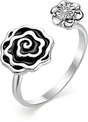 Кольцо Цветок с 1 бриллиантом из белого золота