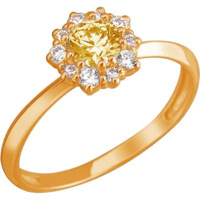 Кольцо с фианитом и кристаллами swarovski из красного золота