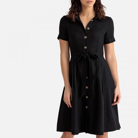 Платье-рубашка с короткими рукавами из льна