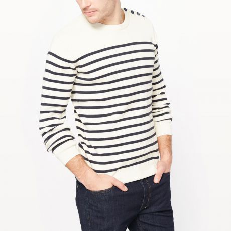 Пуловер с круглым вырезом в полоску в морском стиле