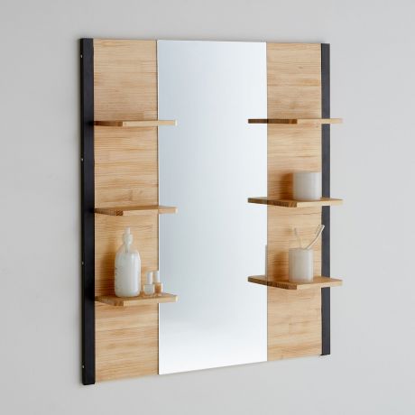 Зеркало для ванной комнаты из массива сосны и металла, Hiba
